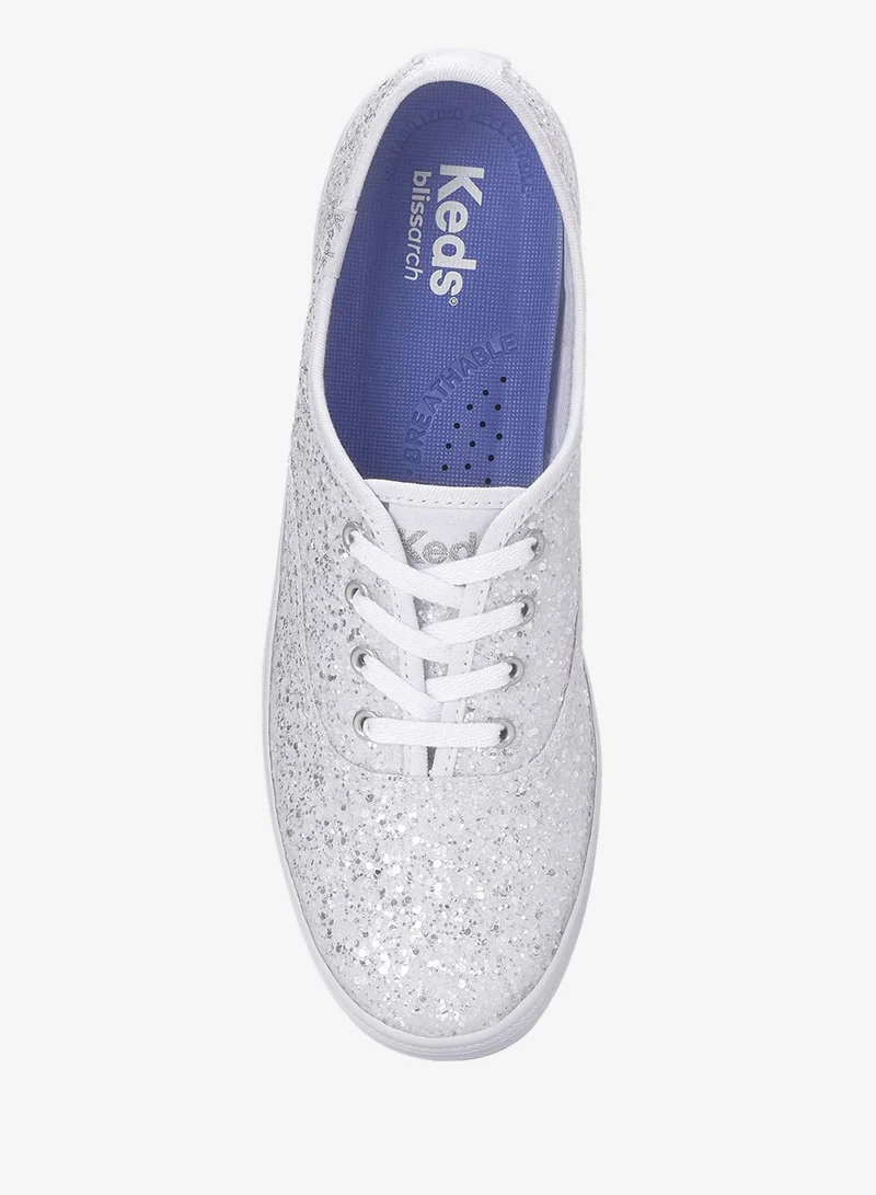 Keds white Keds Women's Champion Lace Up Glitter Textile Casual Sneaker White for Women | Best Price UAE